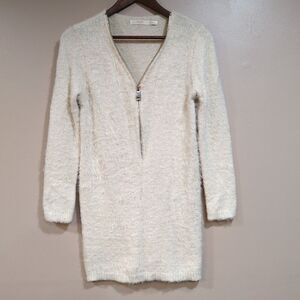 Cherry‎ Paris Womens XS Wool Zip Up Mini Dress Cream Long Sleeve Cozy Sexy Party